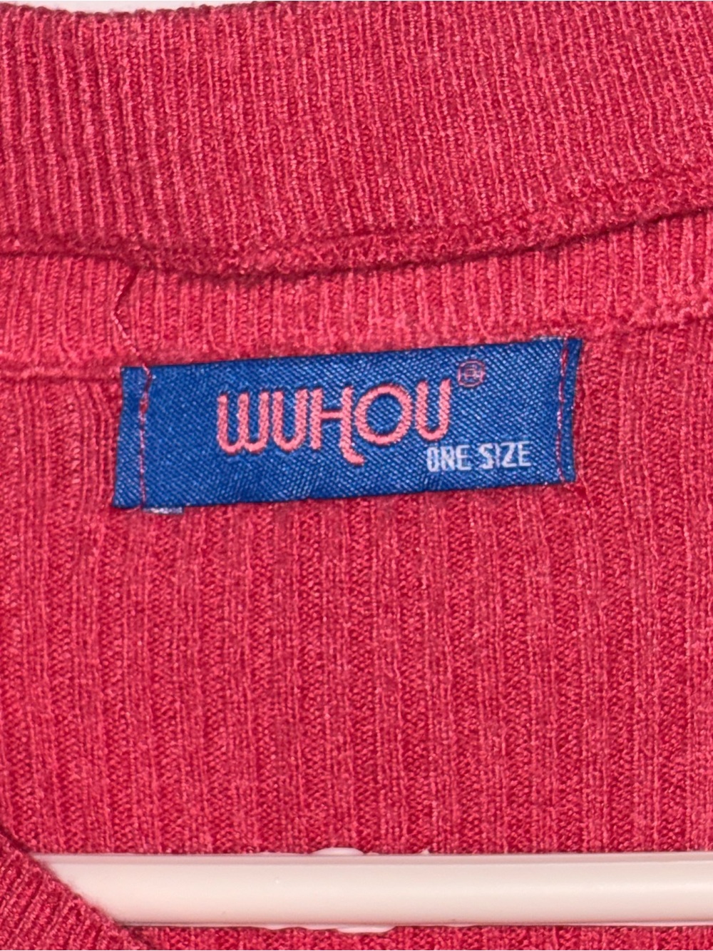 Red Ribbed Asymmetric Button Sweater - Picture 3 of 3